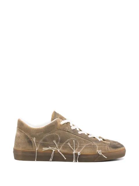 destroyed taupe embroidered sneakers by SANTHA