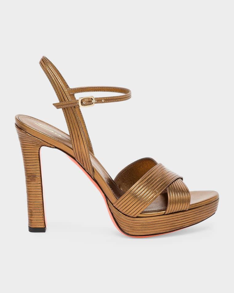 100mm Laureen Metallic Leather Platform Sandals by SANTONI
