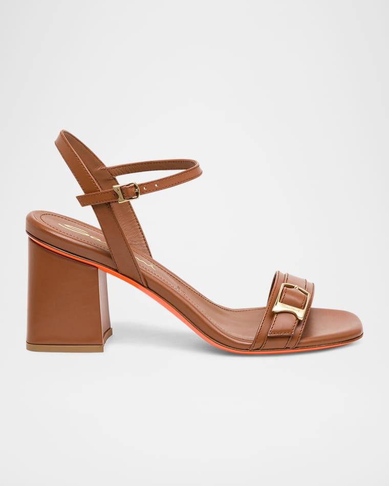 Calyso Leather Buckle Block-Heel Sandals by SANTONI