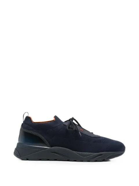 Flin knit leather-trim sneakers by SANTONI