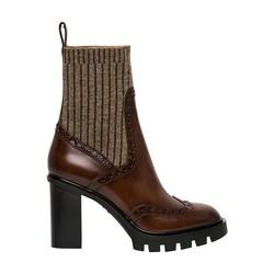 Leather mid-heel brogue sock boots by SANTONI