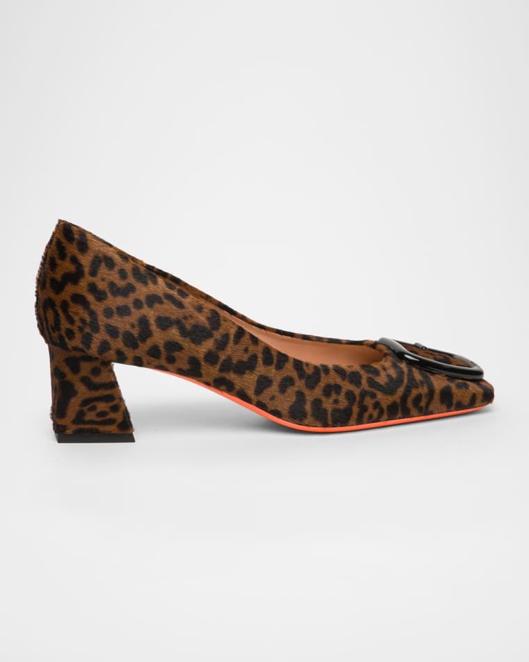 Leopard Block Heel Buckle Pumps by SANTONI