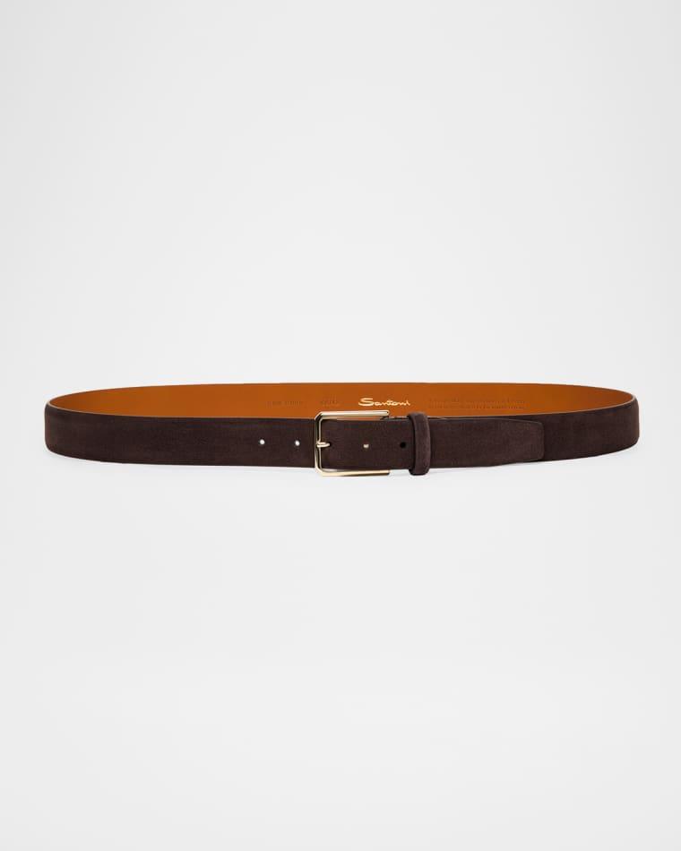 Men's Suede Rectangle-Buckle Belt by SANTONI