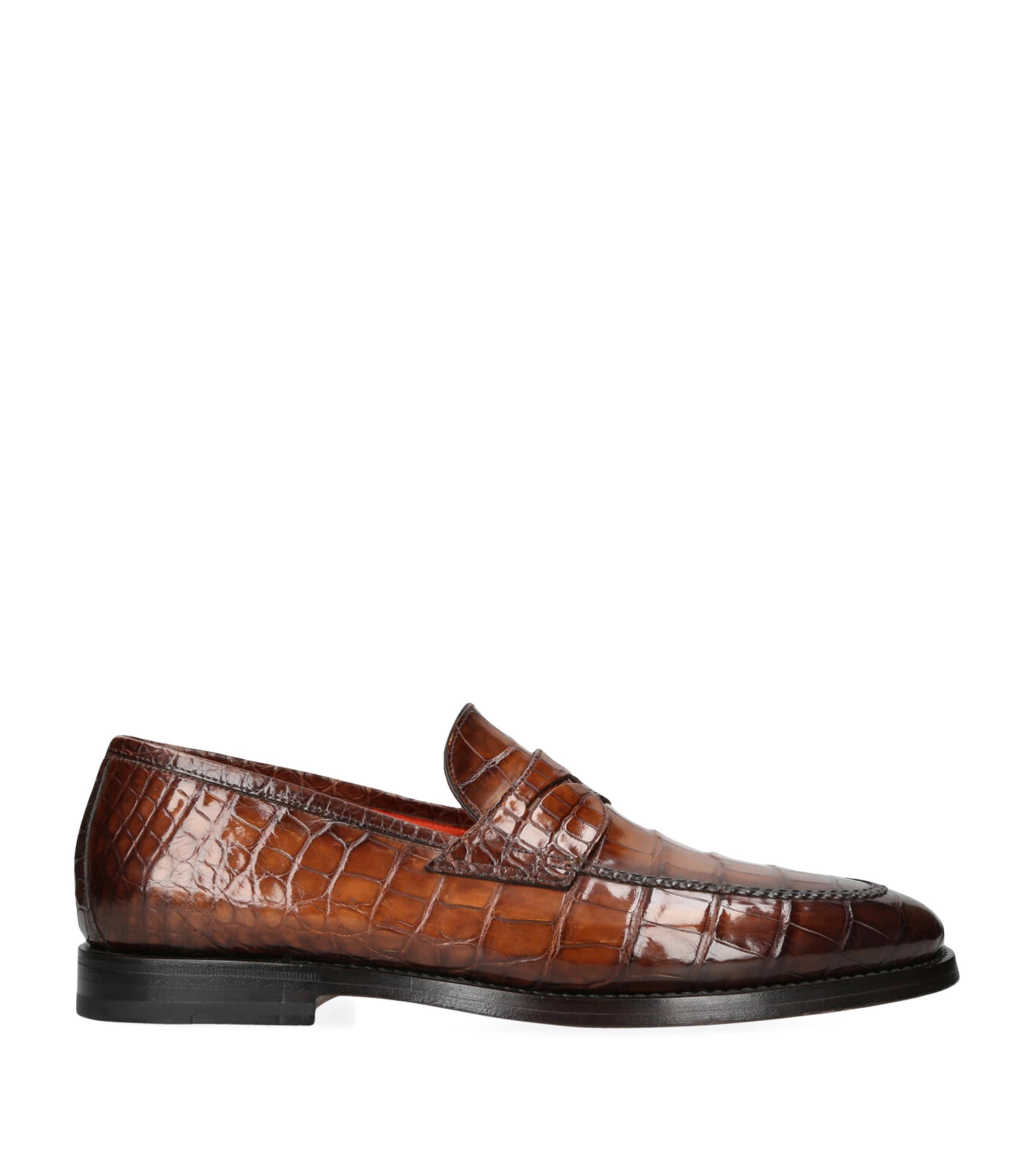 Santoni Crocodile Leather Carlos Penny Loafers by SANTONI