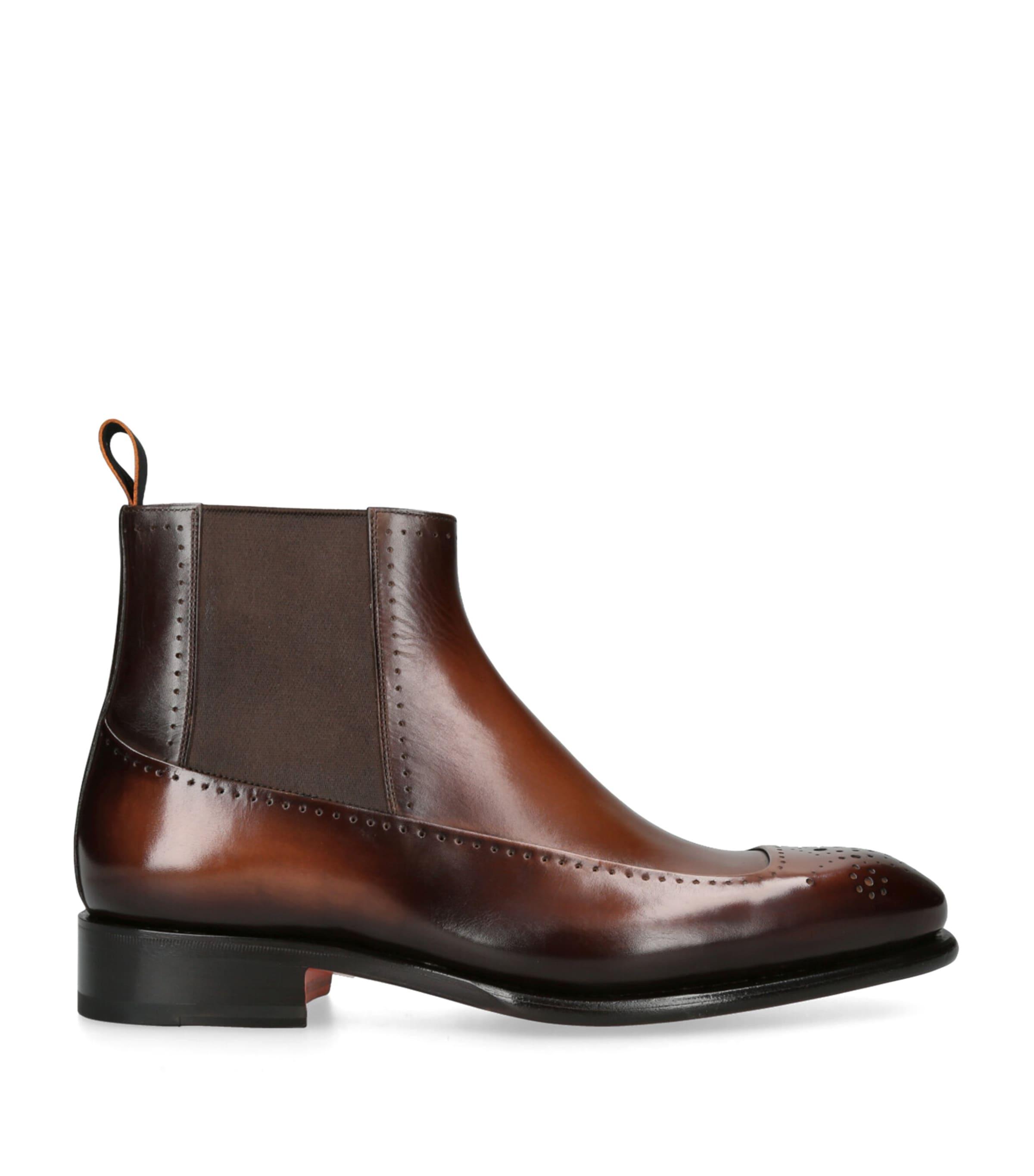 Santoni Leather Carter Punch Chelsea Boots by SANTONI
