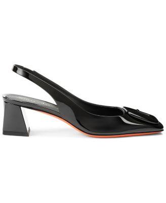 Women's Patent Leather Mid-Heel Slingback Pumps by SANTONI