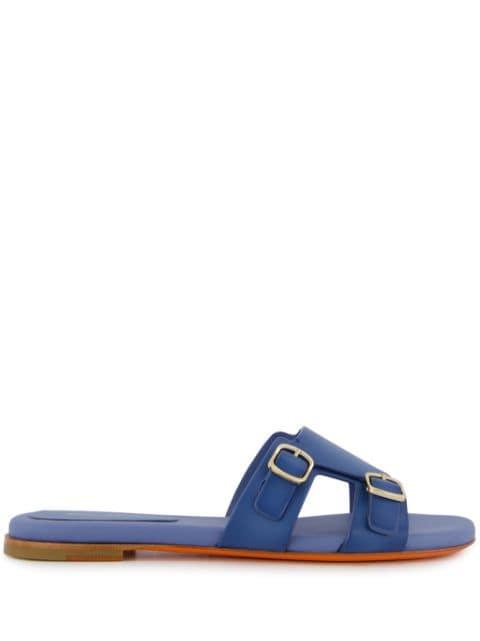 double-buckle leather slides by SANTONI