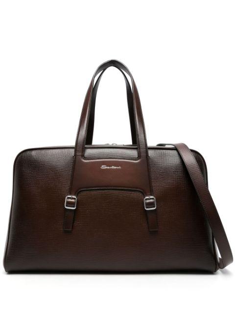 logo-lettering leather holdall by SANTONI