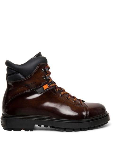 panelled leather hiking boots by SANTONI