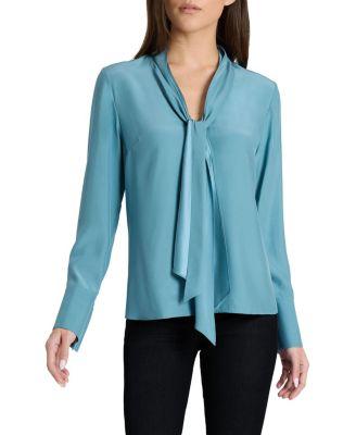 Amanda Silk Long Sleeve Tie Neck Blouse by SANTORELLI
