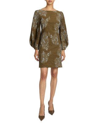 Arana Pleated Bishop Sleeves Shift Jacquard Dress by SANTORELLI
