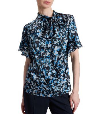 Athena Floral Blouse with Short Flutter Sleeves by SANTORELLI