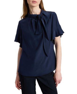 Athena Silk Blouse with Short Flutter-Sleeves by SANTORELLI