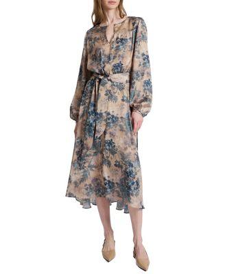 Aubree Long Sleeve Midi Dress in Floral Print by SANTORELLI