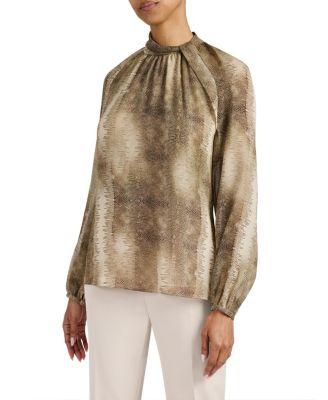 Dakota Mock Neck Printed Blouse with Long Lantern Sleeves by SANTORELLI