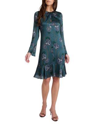 Drake Long Sleeve Printed Shift Dress with Ruffled Skirt by SANTORELLI