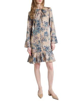 Drake Long Sleeve Ruffled Skirt Shift Dress by SANTORELLI