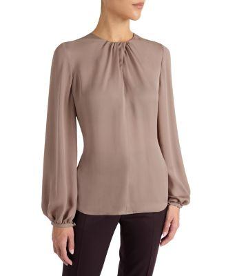 Elena Silk Charmeuse Long Sleeve Twist Neckline Blouse by SANTORELLI