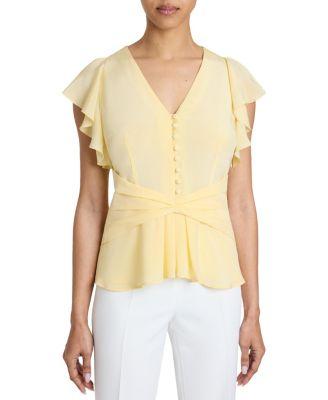 Ella Silk Flutter Sleeve Buttoned Blouse with Waist Panel by SANTORELLI