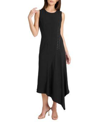 Kylie Sleeveless Asymmetric Midi Crepe Dress by SANTORELLI