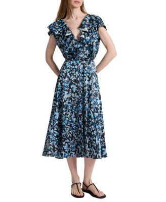 Mandy Faux-Wrap Cap Sleeve Midi Floral Dress by SANTORELLI