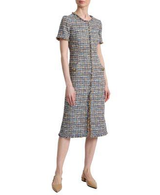 Nisha Short Sleeve Midi Sheath Tweed Dress by SANTORELLI