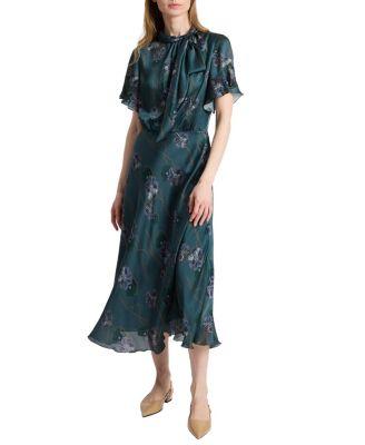 Sabrina Short Sleeve Tie Neck Midi Dress by SANTORELLI