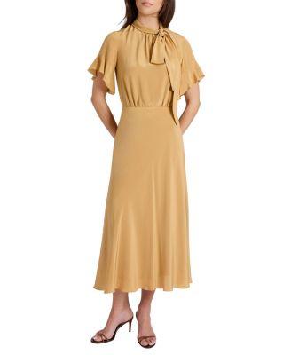 Sabrina Silk Short Sleeve Tie Neck Midi Dress by SANTORELLI