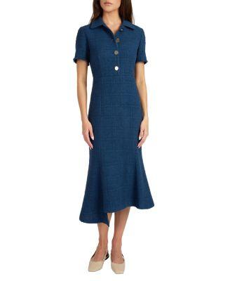 Sahara Short Sleeve Asymmetric Midi Tweed Dress by SANTORELLI