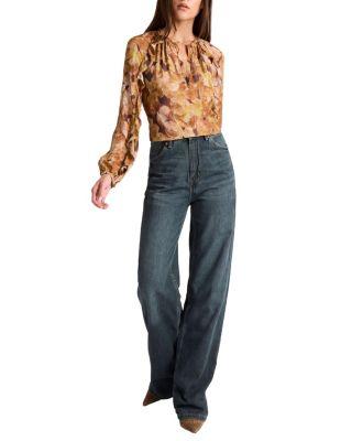 Skyla Long Sleeve Ruffle Blouse in Floral Crepe by SANTORELLI