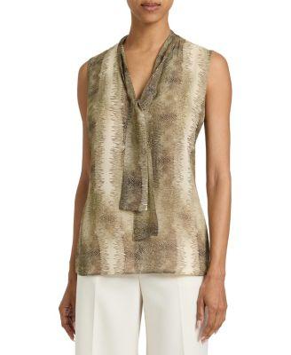 Teca Printed Georgette Sleeveless Tie Neck Blouse by SANTORELLI