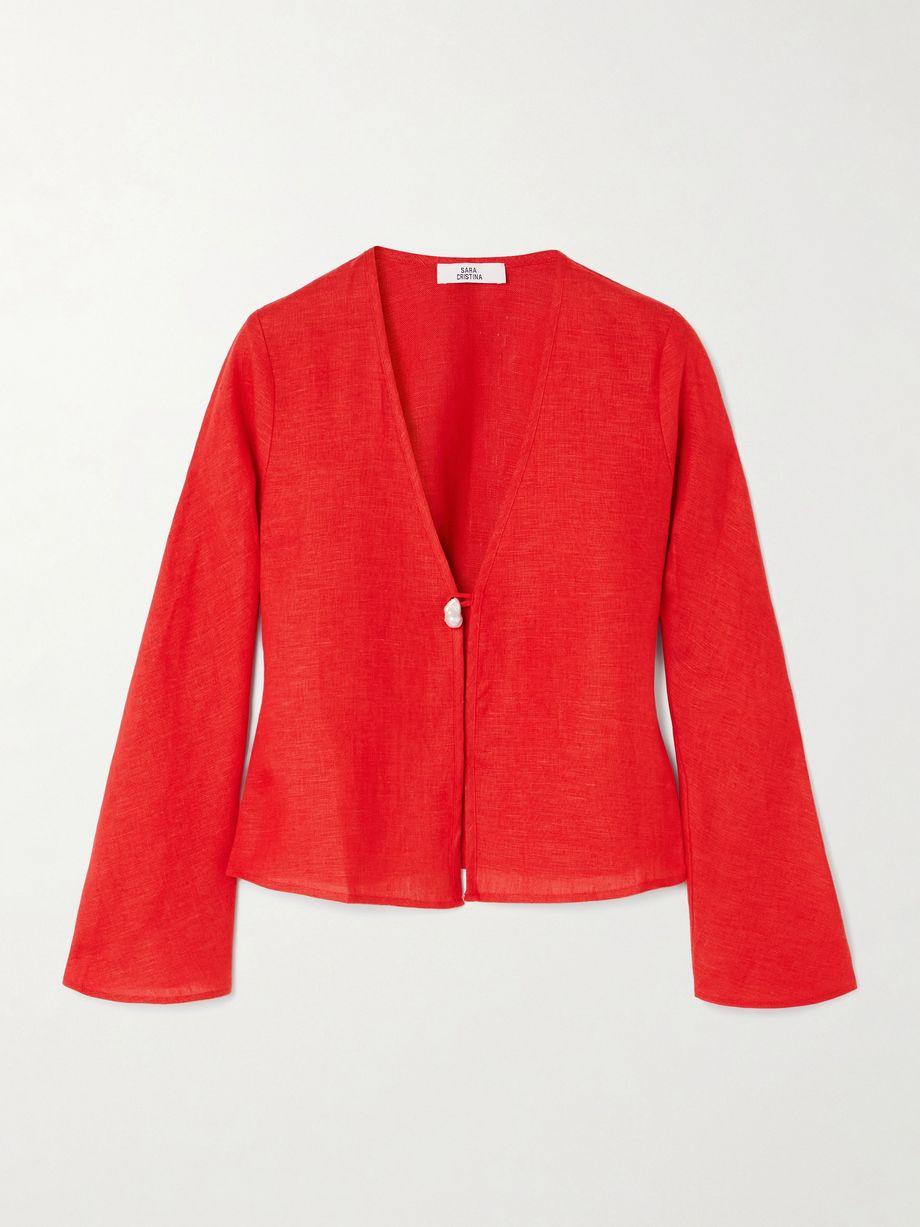 Nerea pearl-embellished linen top by SARA CRISTINA