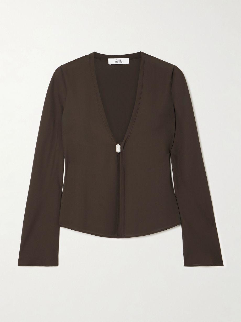 Nerea pearl-embellished recycled silk-georgette top by SARA CRISTINA Nerea pearl-embellished recycled silk-georgette top by SARA CRISTINA