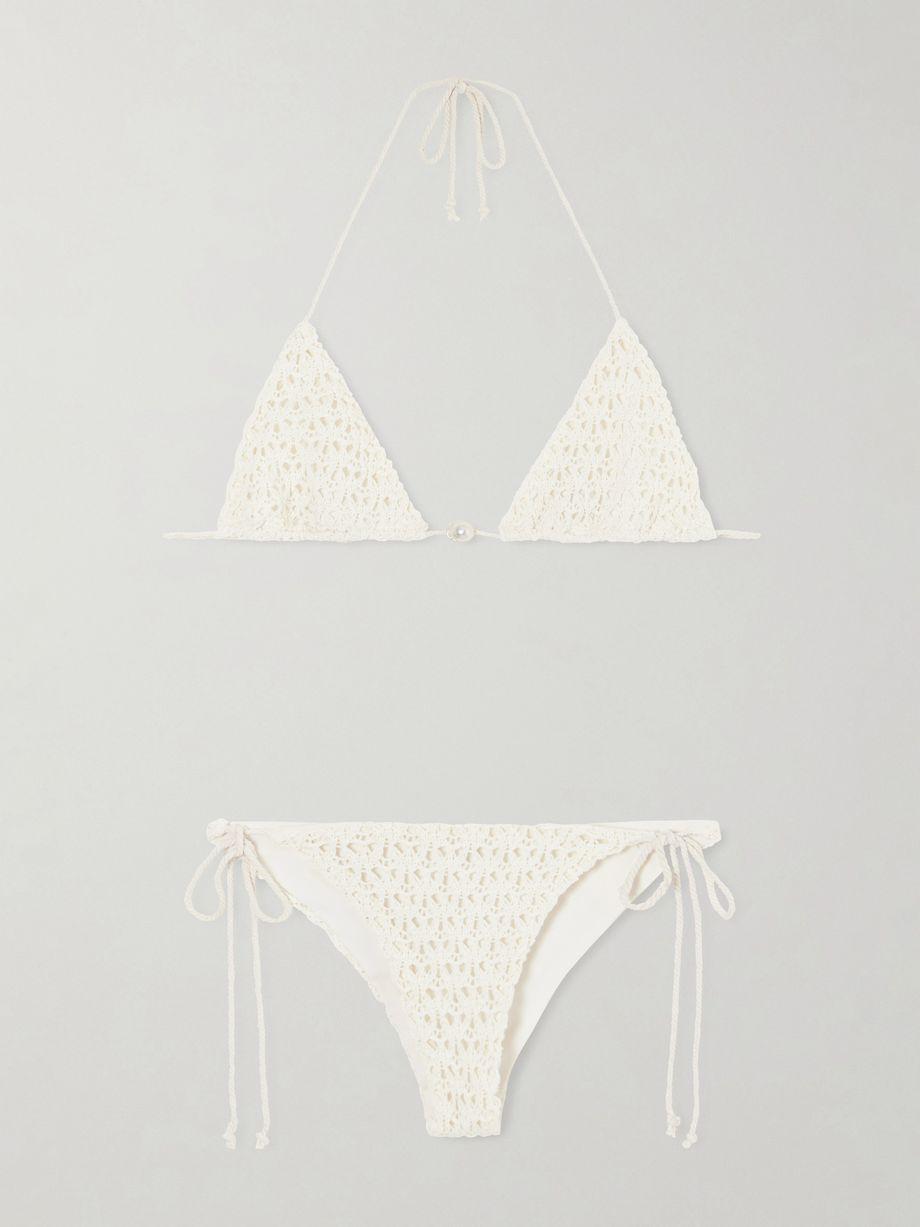 Pearl crocheted cotton triangle bikini by SARA CRISTINA