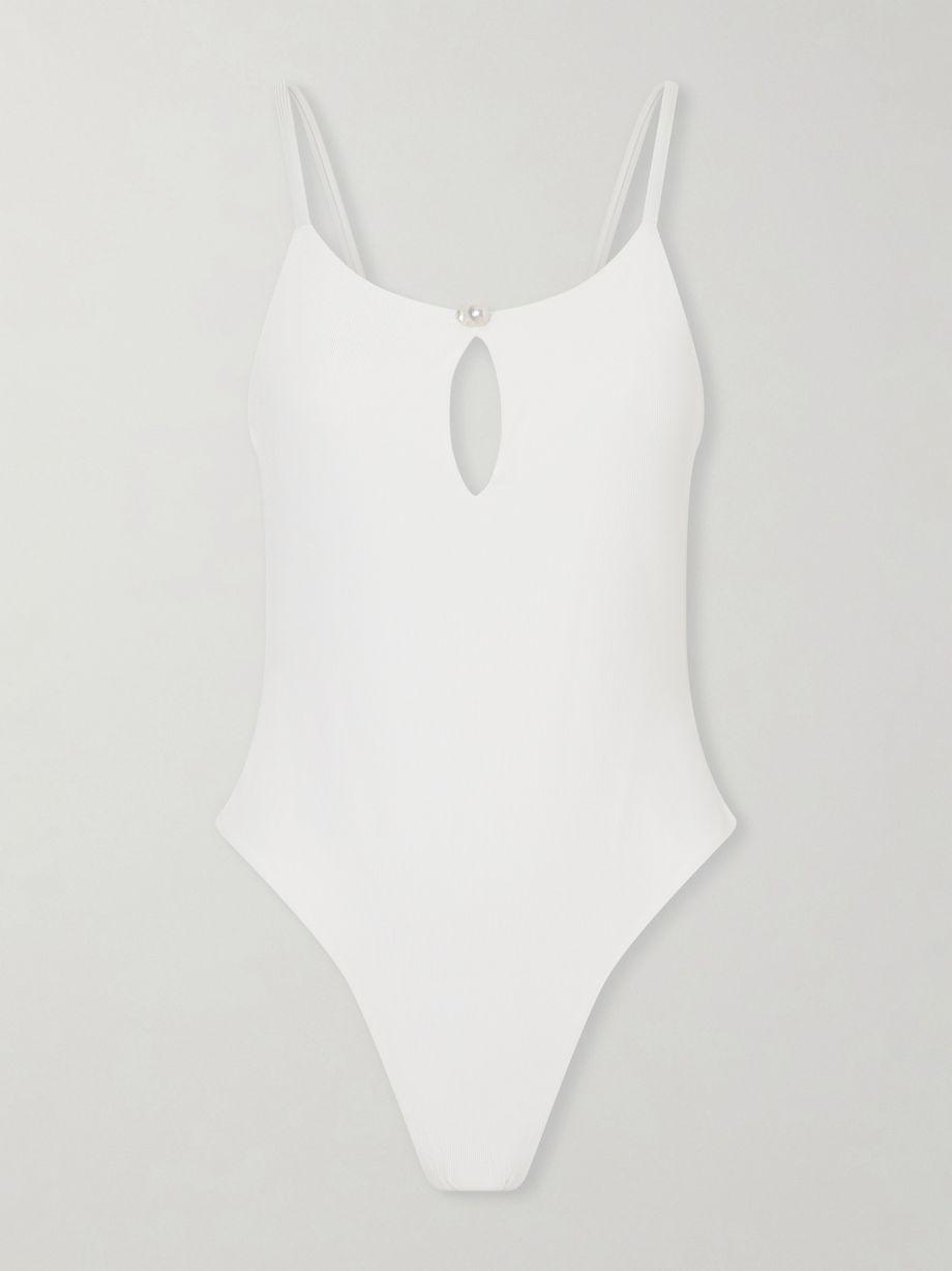 Pearl cutout ribbed swimsuit by SARA CRISTINA