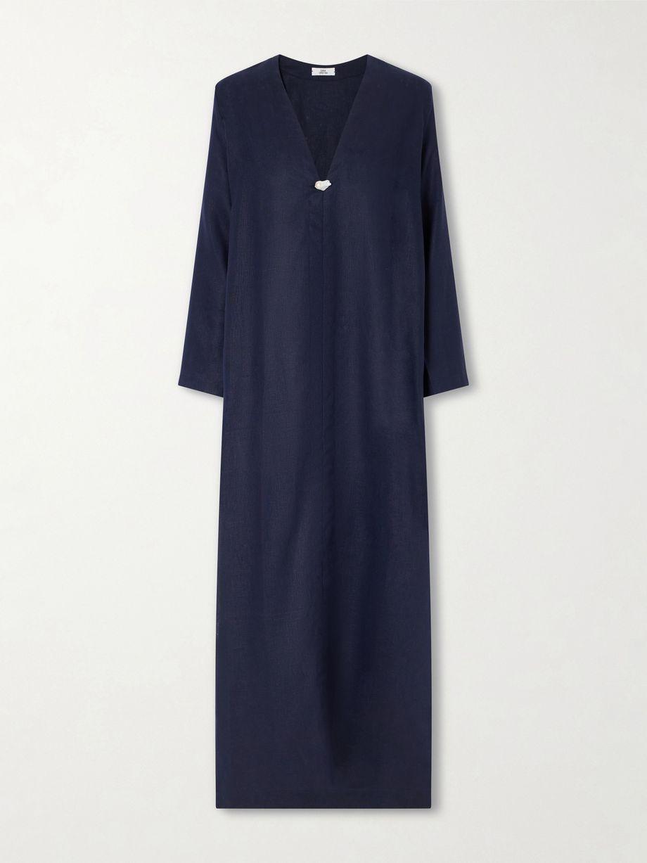 Pearl-embellished linen kaftan by SARA CRISTINA