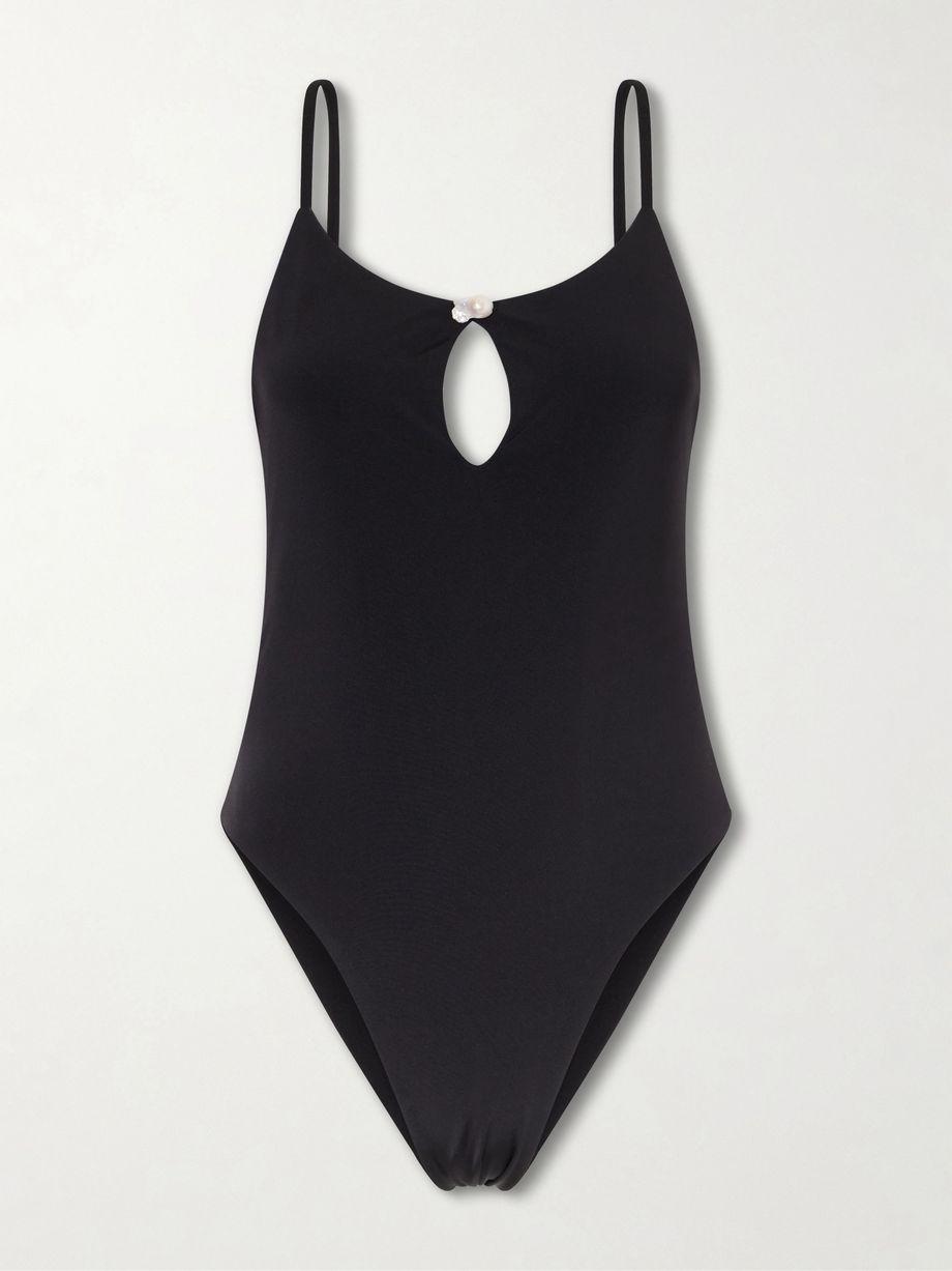 Pearl embellished ribbed swimsuit by SARA CRISTINA