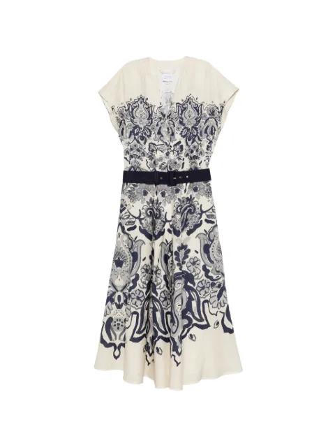 Glady damask-belt midi dress by SARA ROKA