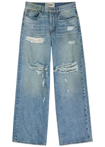 Blessed To Be Stressed distressed wide-leg jeans by SATOSHI NAKAMOTO