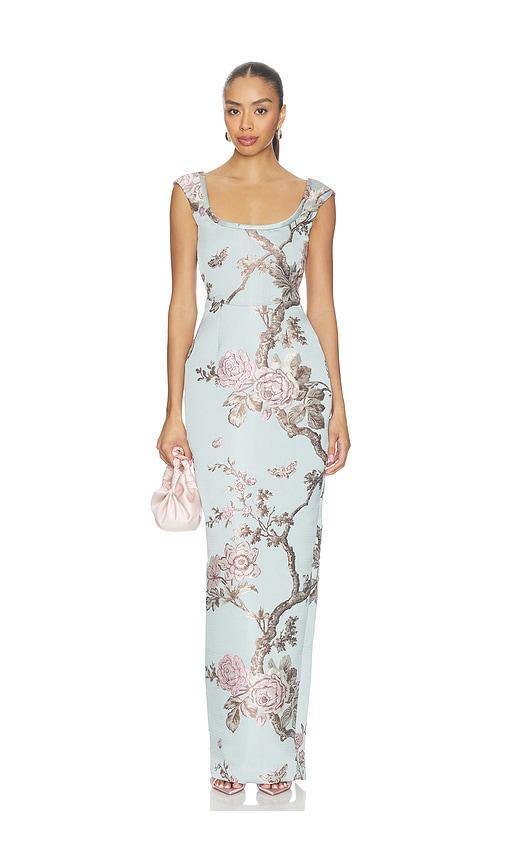 SAU LEE Brooke Brocade Gown in Slate by SAU LEE
