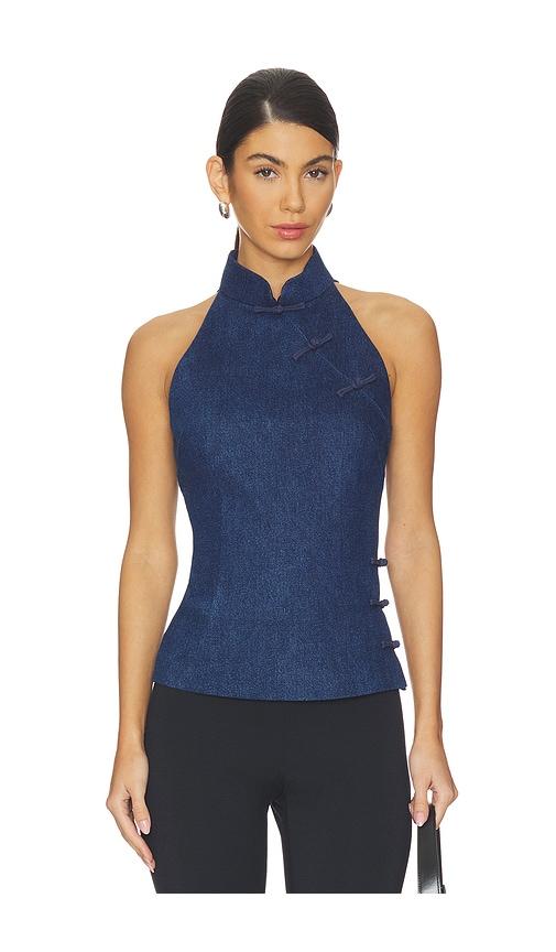 SAU LEE Ezra Denim Top in Blue by SAU LEE