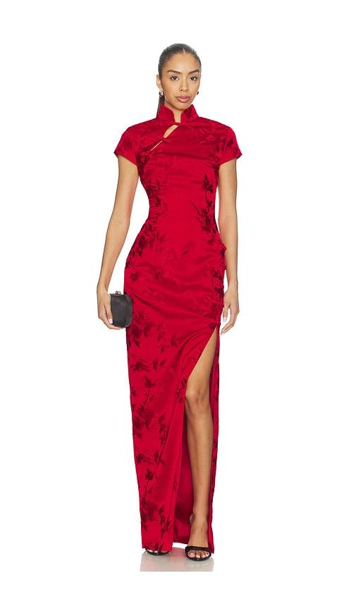 SAU LEE Isabella Embroidered Gown in Red by SAU LEE
