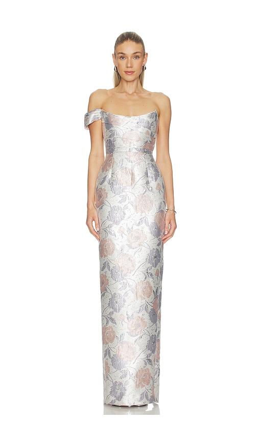 SAU LEE Jackson Brocade Gown in Peach by SAU LEE