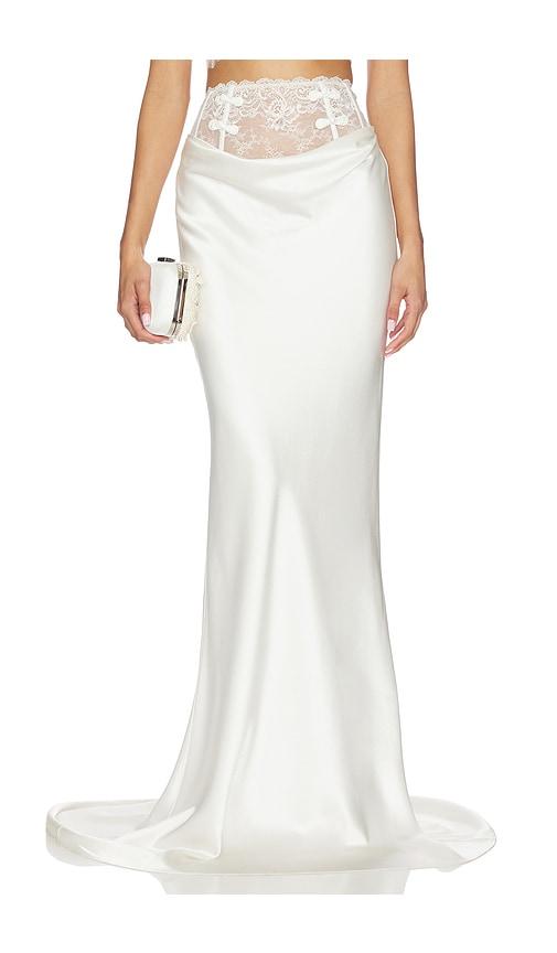 SAU LEE Lila Satin Skirt in Ivory by SAU LEE