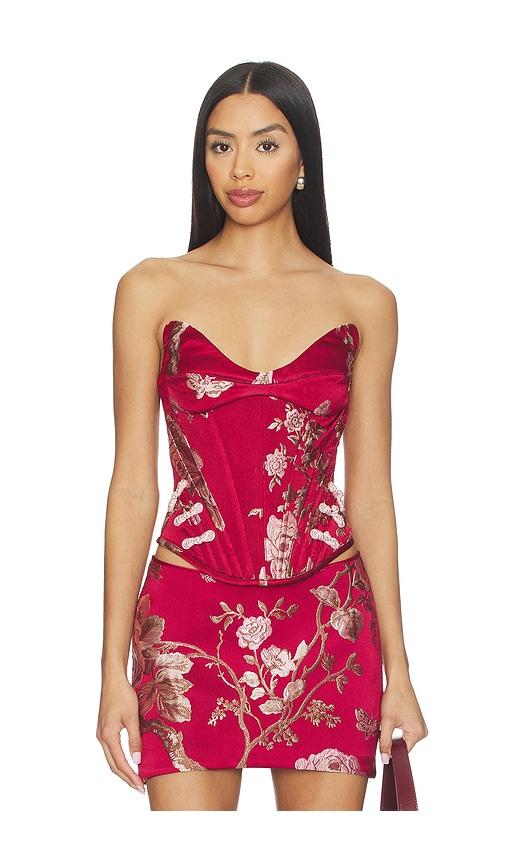SAU LEE Nico Strapless Top in Red by SAU LEE