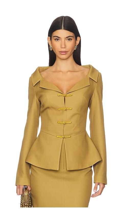 SAU LEE Nicola Crepe Top in Olive by SAU LEE