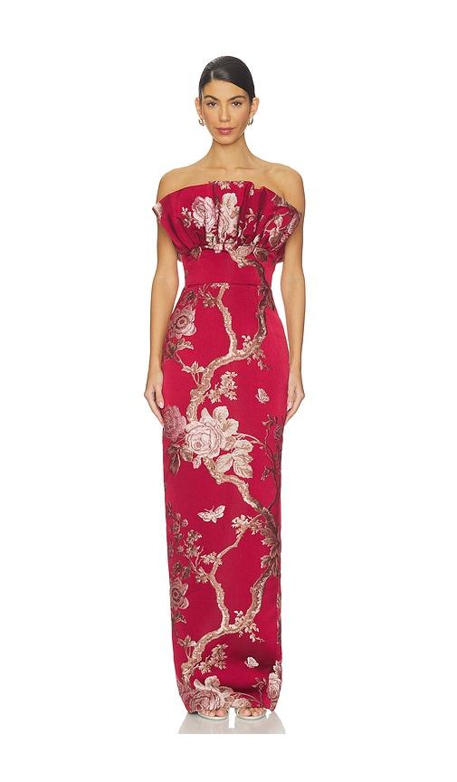 SAU LEE Noah Brocade Gown in Red by SAU LEE