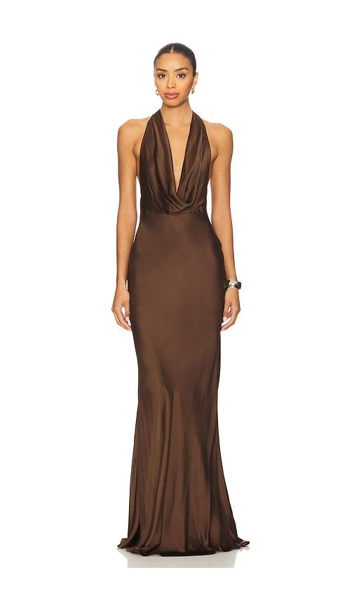 SAU LEE Pearl Gown in Chocolate by SAU LEE