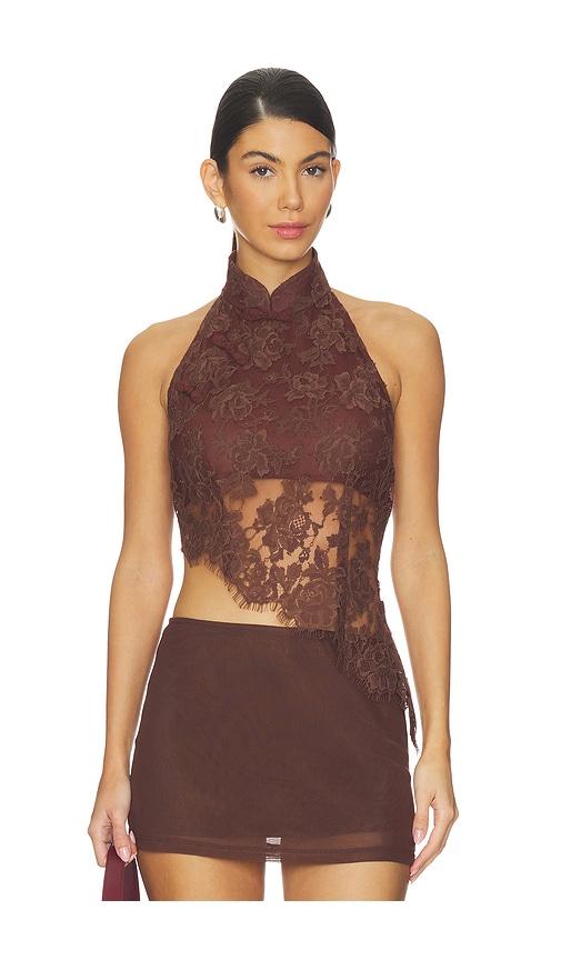 SAU LEE Sylvan Lace Top in Brown by SAU LEE