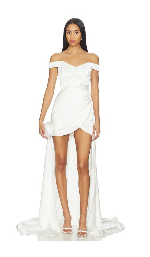 SAU LEE Vittoria Satin Dress in White by SAU LEE